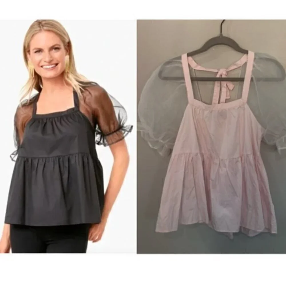 ✅ Tuckernuck Pomander Place Blouse Puff Sleeve in Light Pink
